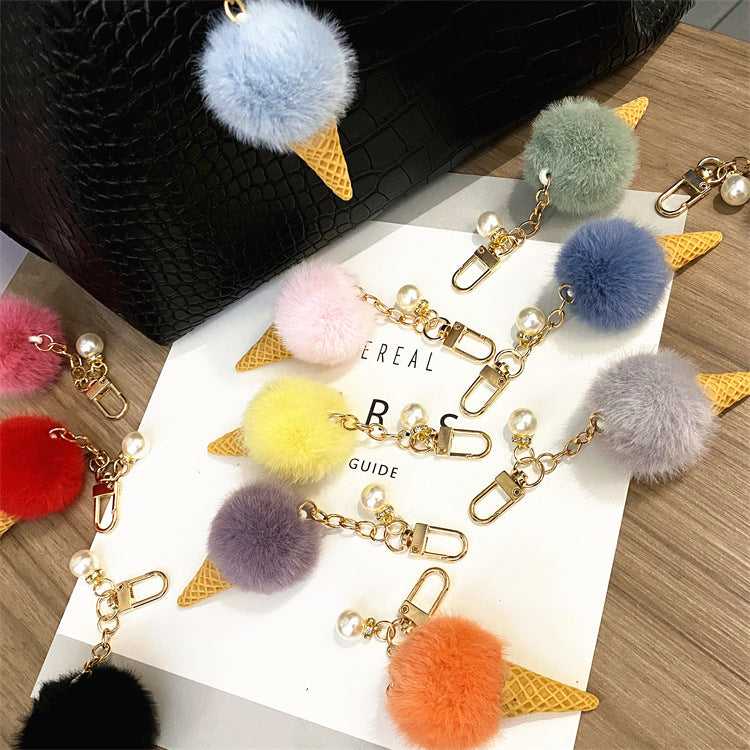 Wholesale Plush Candy Color Ice Cream Pom Keychain